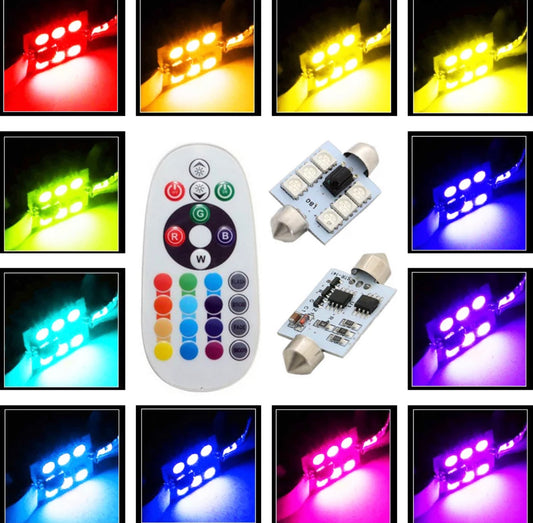 Lot de 2 ampoules Led C5W couleurs avec télécommande