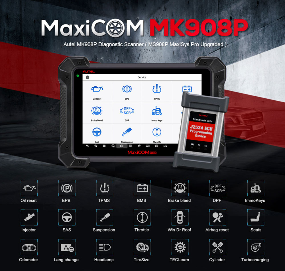 Autel MaxiCOM MK908P Diagnostic Scanner avec Module J2534 Codage et Programmation ECU