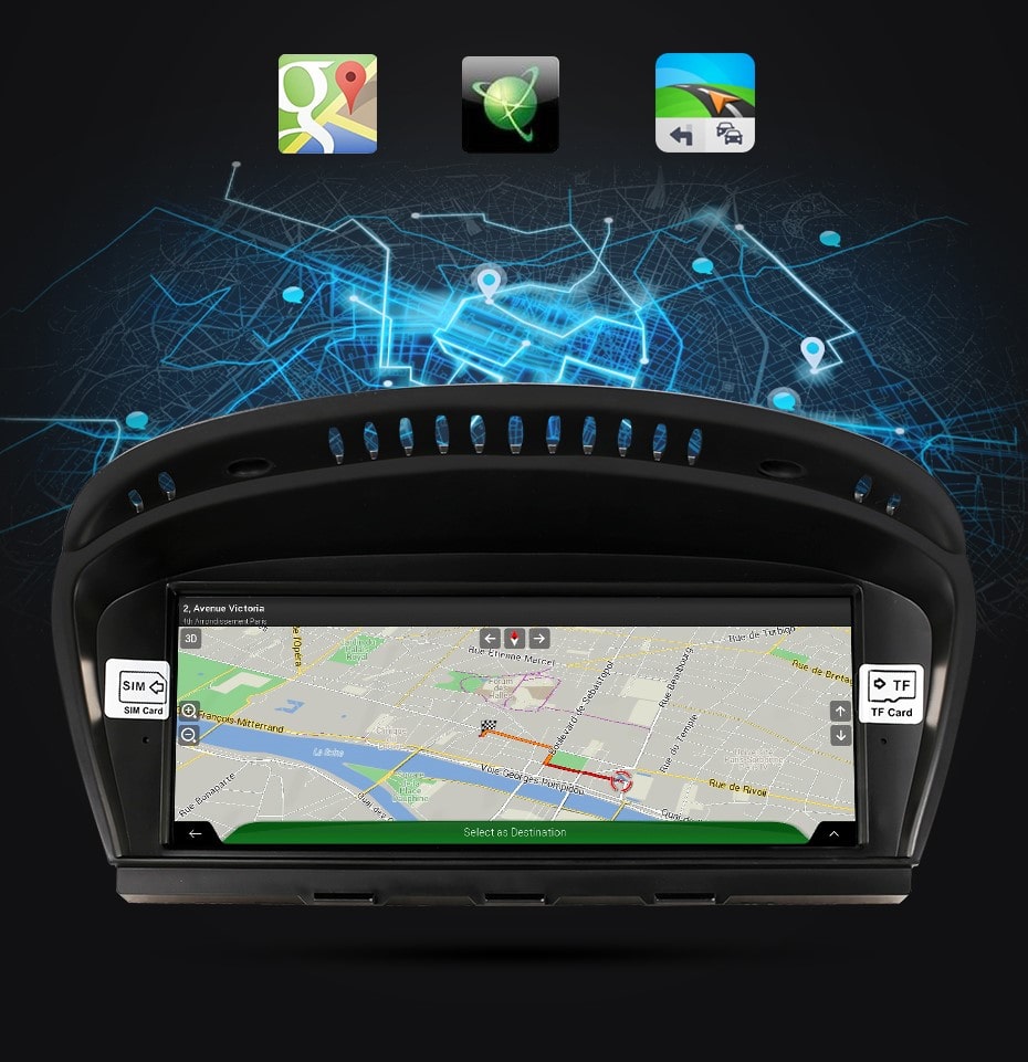 Ecran autoradio bmw série 3 et série 5 e90 et e60 android GPS WAZE  maps